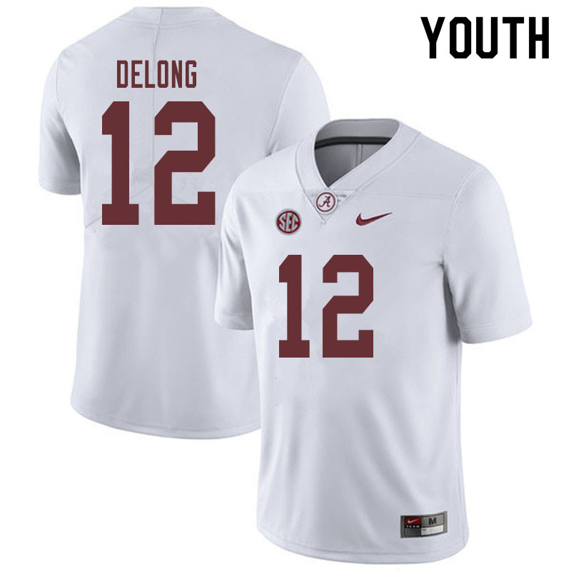 Youth #12 Skyler DeLong Alabama Crimson Tide College Football Jerseys Sale-White